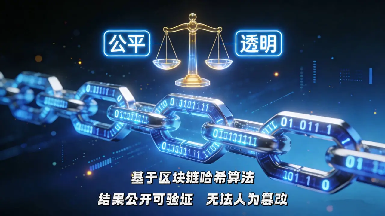公平透明 - 基于区块链哈希算法，结果公开可验证